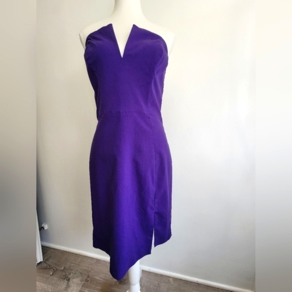 Guess Gorgoeus Strapless Bright Jewel Violet Deep V Plunge Dress - Picture 2 of 10